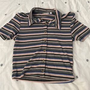 Striped Polo Button Down Shirt